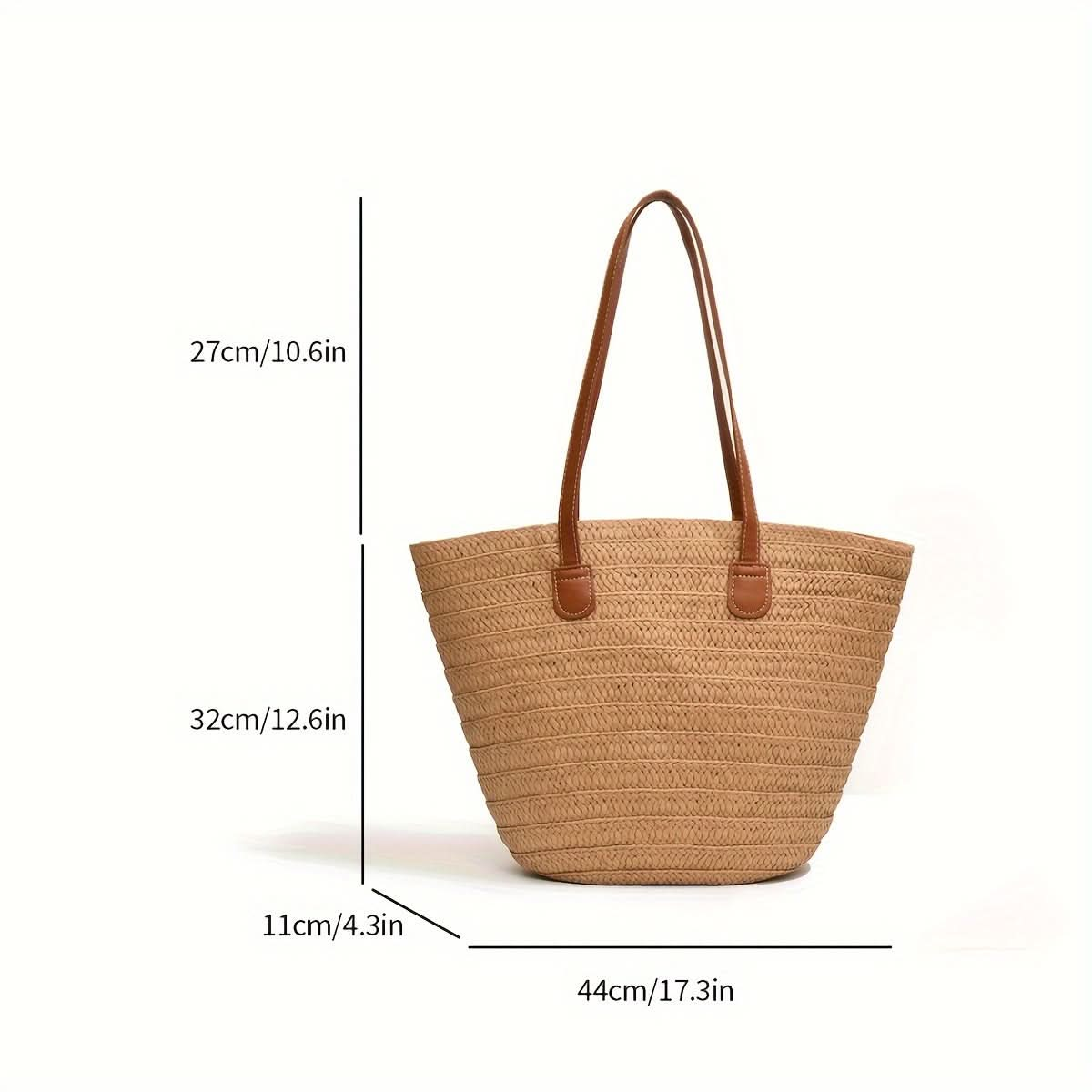 1pc, Fashion Chic Straw Woven Shoulder Tote Bag, Women's Large Capacity Handbag, Casual Versatile Beach Vacation Bag - LustMia