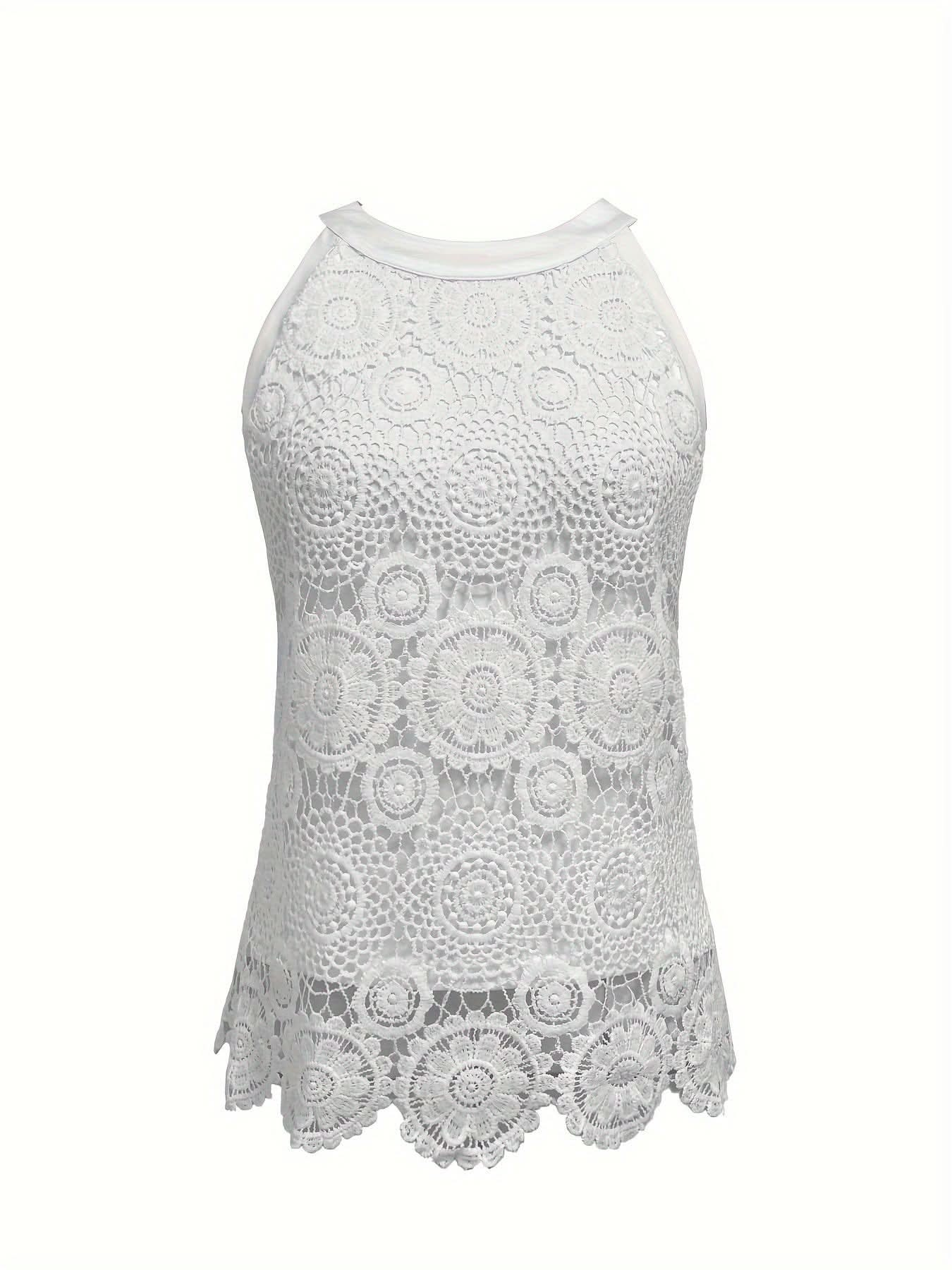 Chic Contrast Lace Halter Tank Summer Essential - LustMia