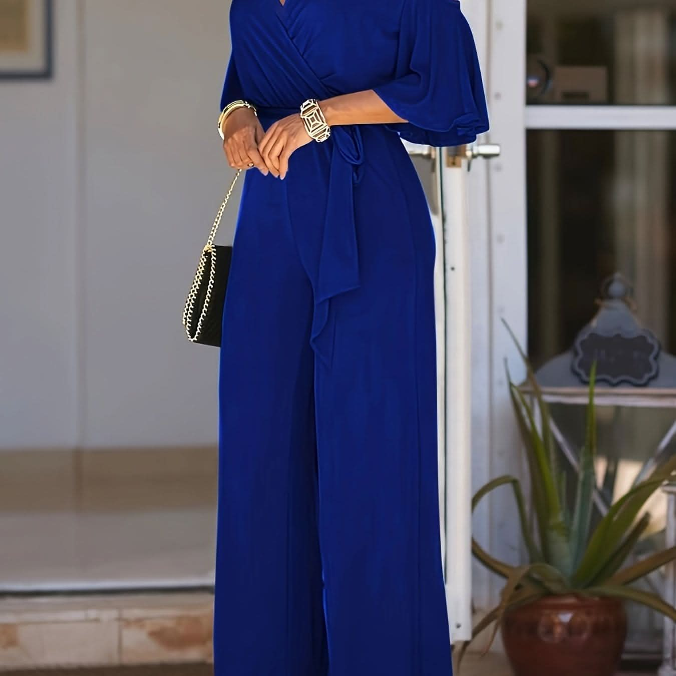 Elegant Cold Shoulder Vneck Jumpsuit - LustMia