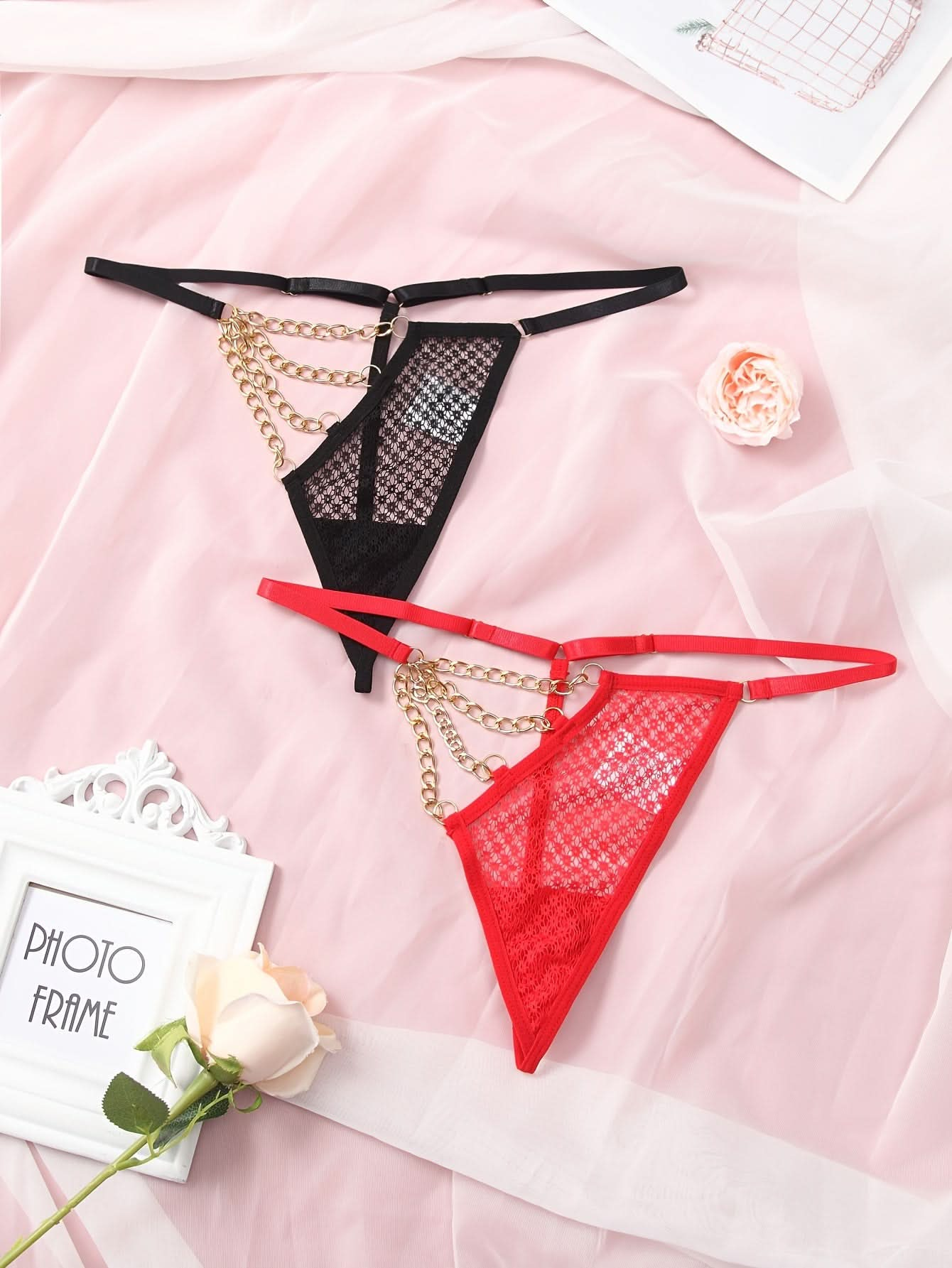 2pcs Chain Linked Thongs, Hollow Out Intimates Panties, Women's Sexy Lingerie & Underwear - LustMia