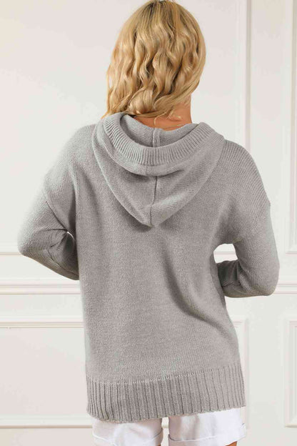 Drawstring Hooded Sweater with Pocket - LustMia