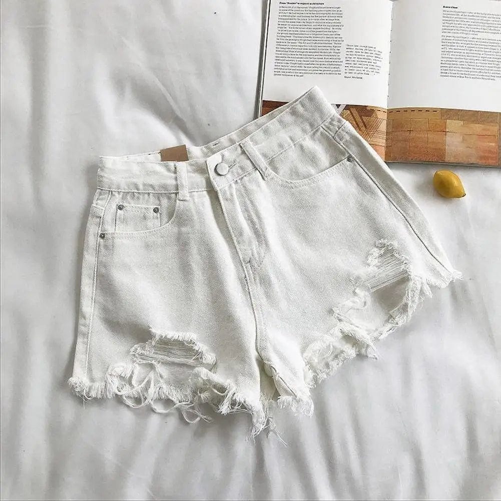 High Waist Aline Ripped Denim Shorts - LustMia