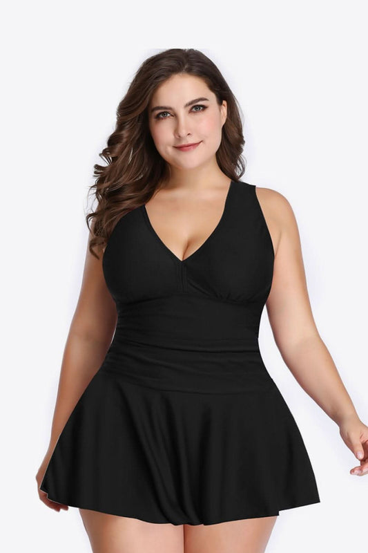 Plus Size Plunge Swim Dress - LustMia