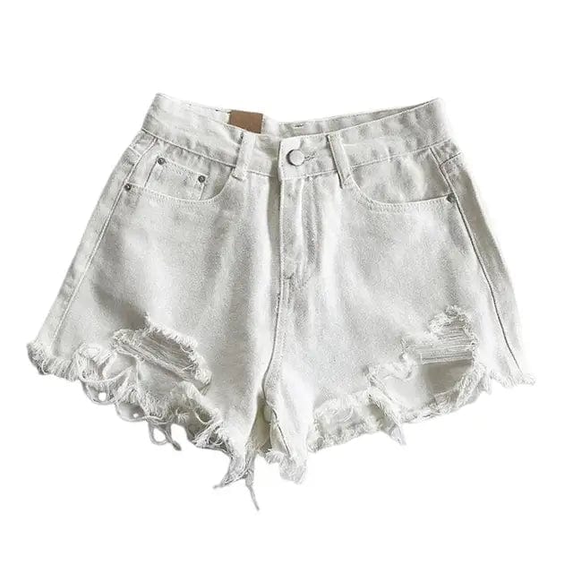 High Waist Aline Ripped Denim Shorts - LustMia