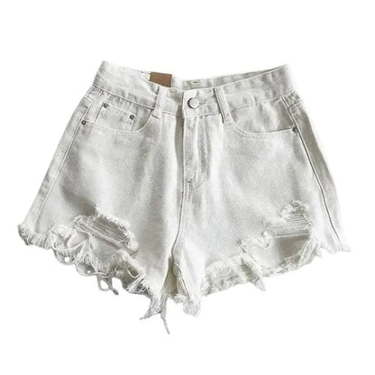 High Waist Aline Ripped Denim Shorts - LustMia