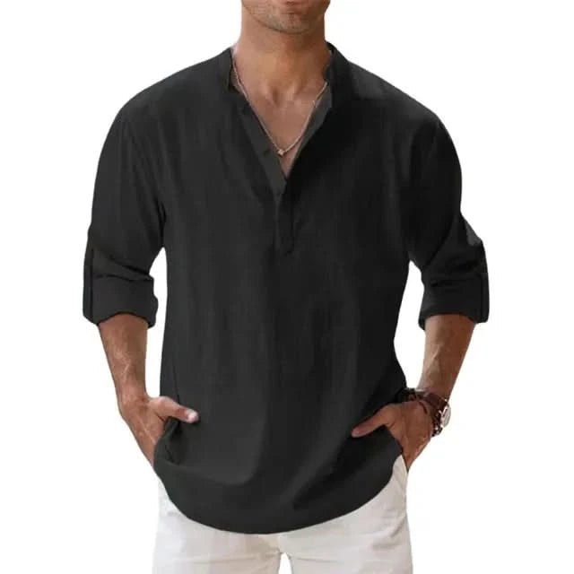 New Men's Linen Long Sleeve T-Shirts Breathable Shirt Casual Basic Cotton Linen Shirt Tops S - 5XL - LustMia