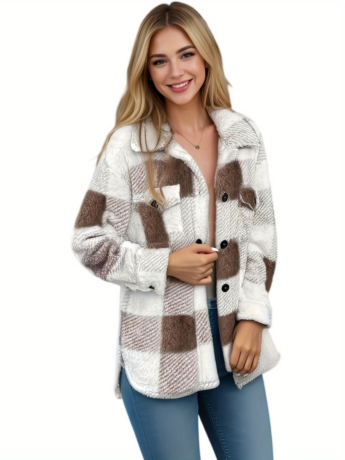 Plaid Pattern Button Front Jacket - LustMia