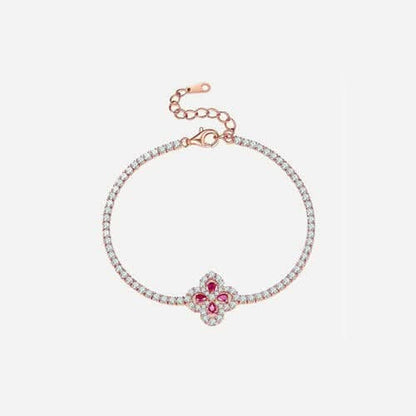 Lab - Grown Ruby 925 Sterling Silver Flower Shape Bracelet - LustMia