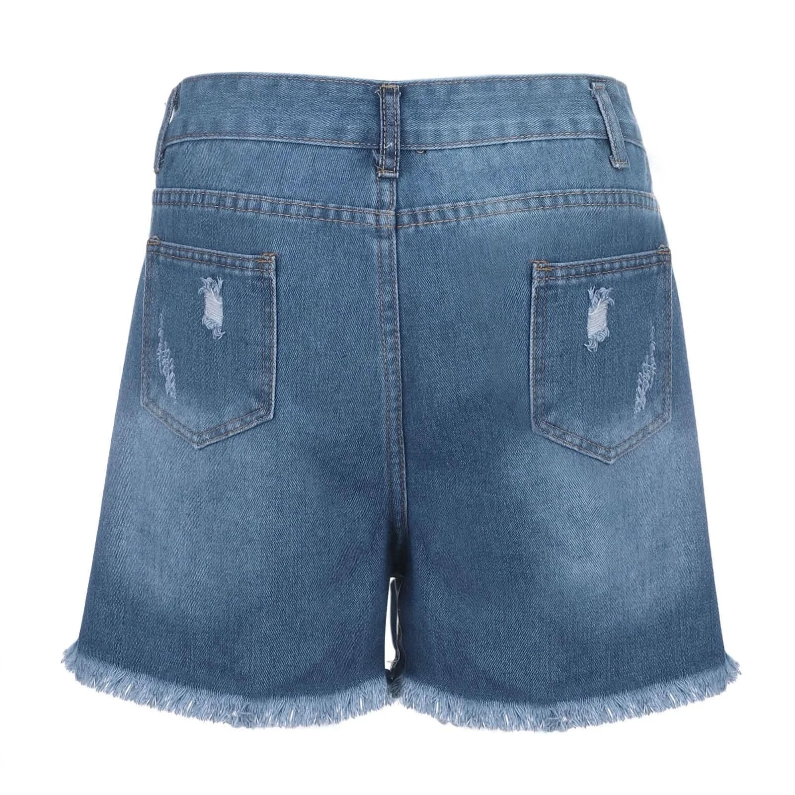 High Waist Summer Blue Denim Button Shorts - LustMia