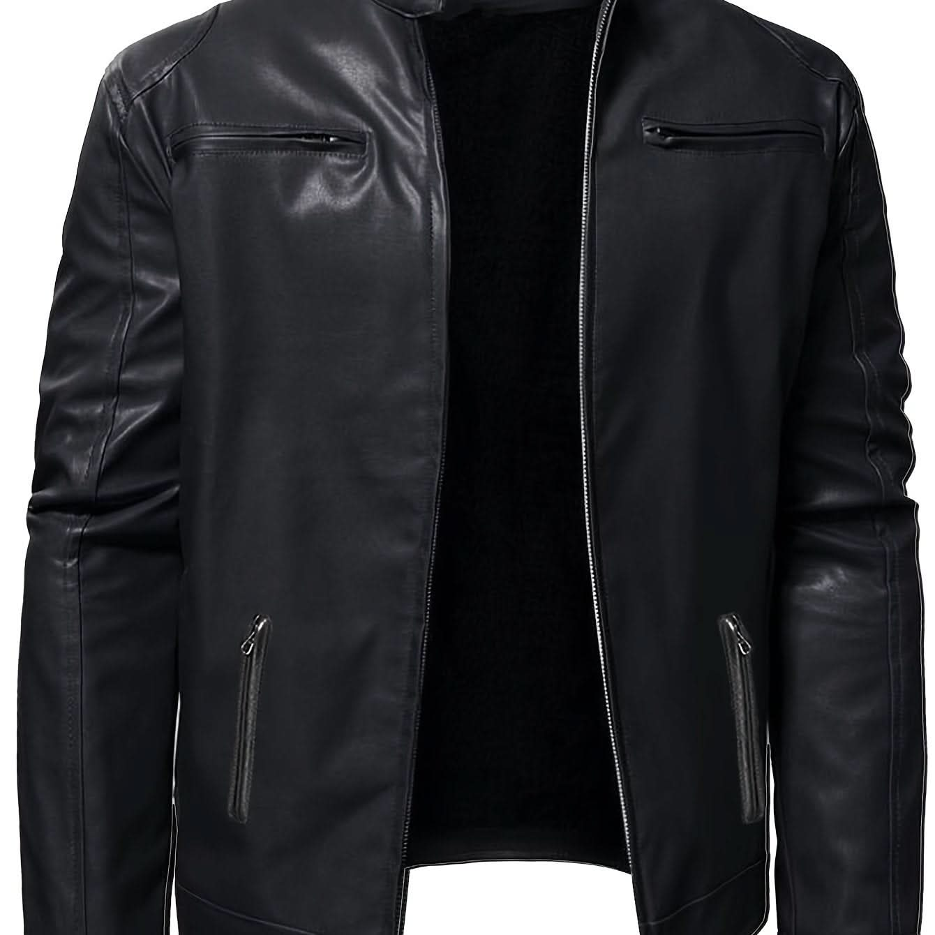 Men's PU Leather Biker Jacket For Spring Fall - LustMia