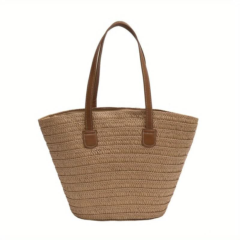 Chic French Style Braided Straw Tote Bag - Lightweight & Secure with Double Handles, Zipper Closure, and Slouchy Design - Perfect for Beach Vacations - LustMia