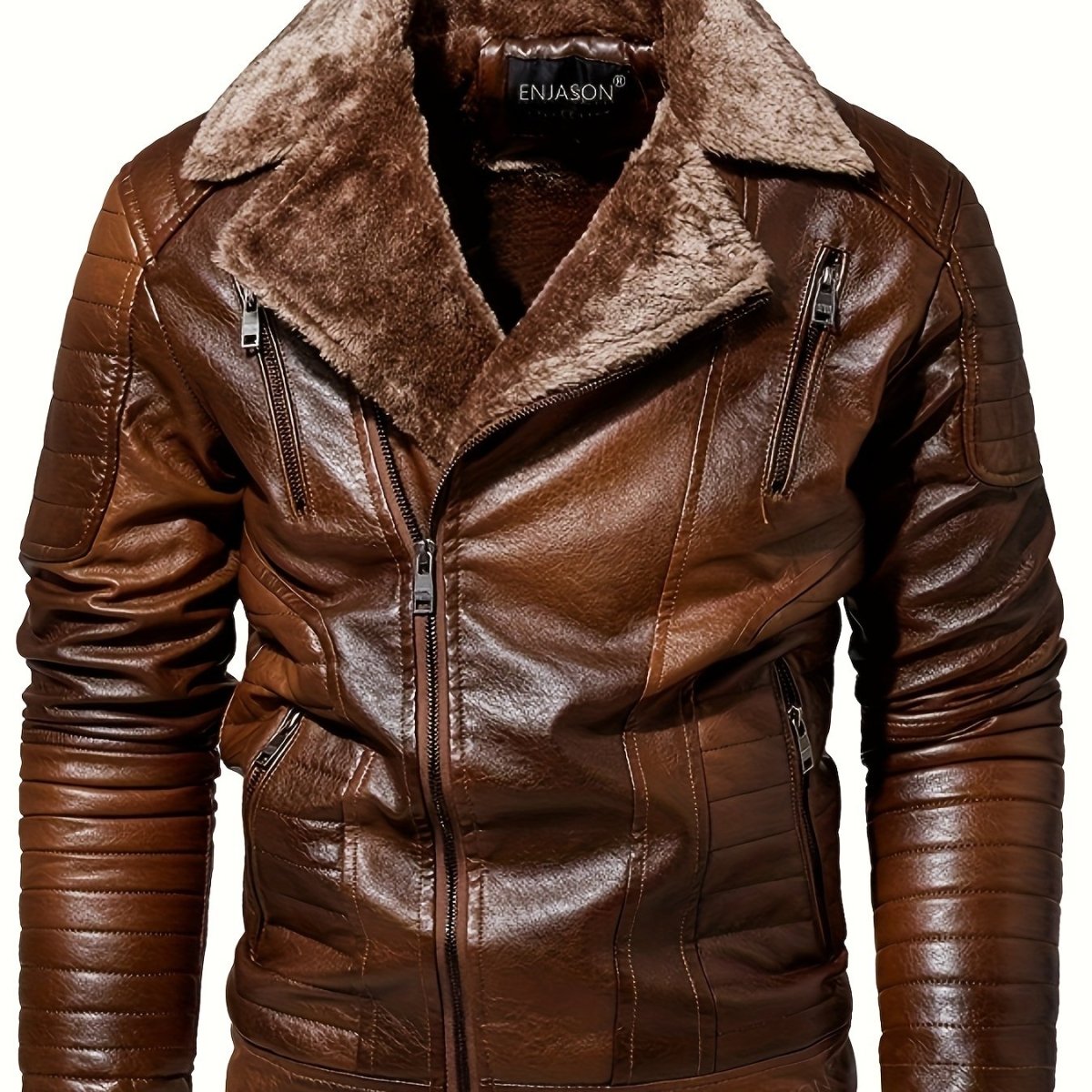 Men's Windproof & Waterproof Faux Leather Jacket with Zipper Pockets - LustMia