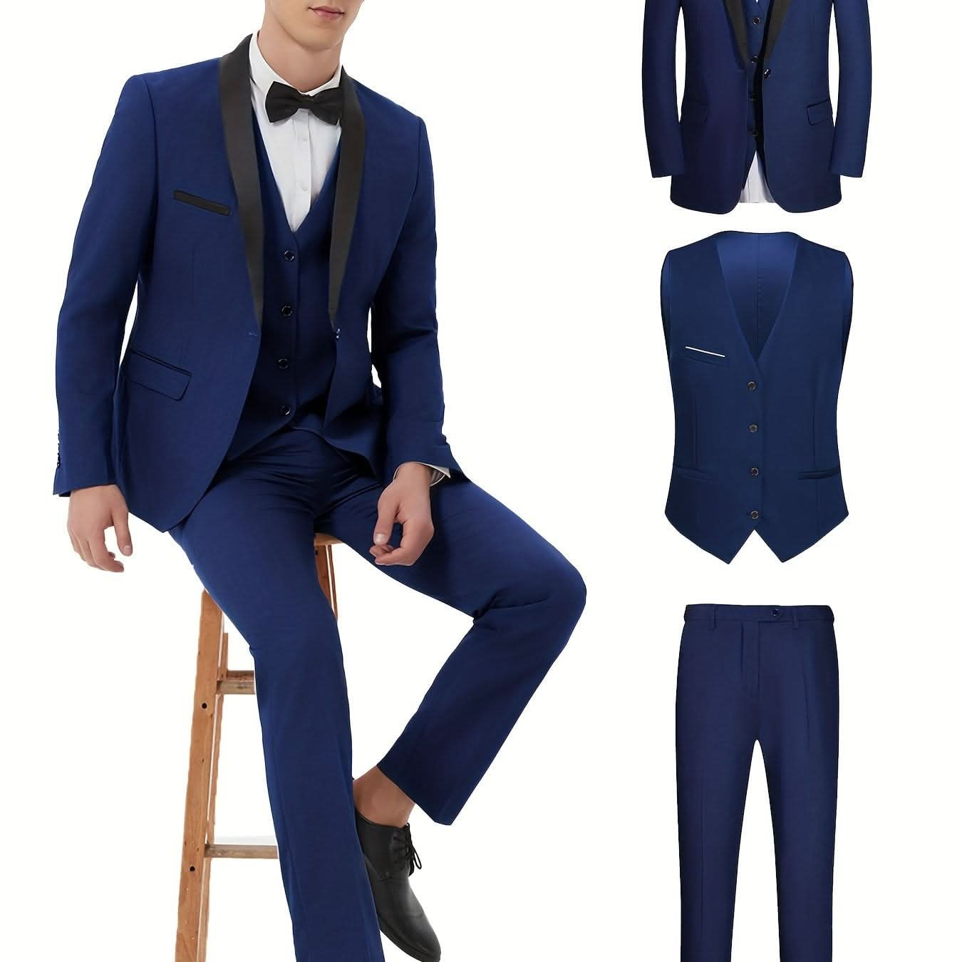 Elegant 3Piece Mens Tuxedo Set Jacket Vest Pants - LustMia