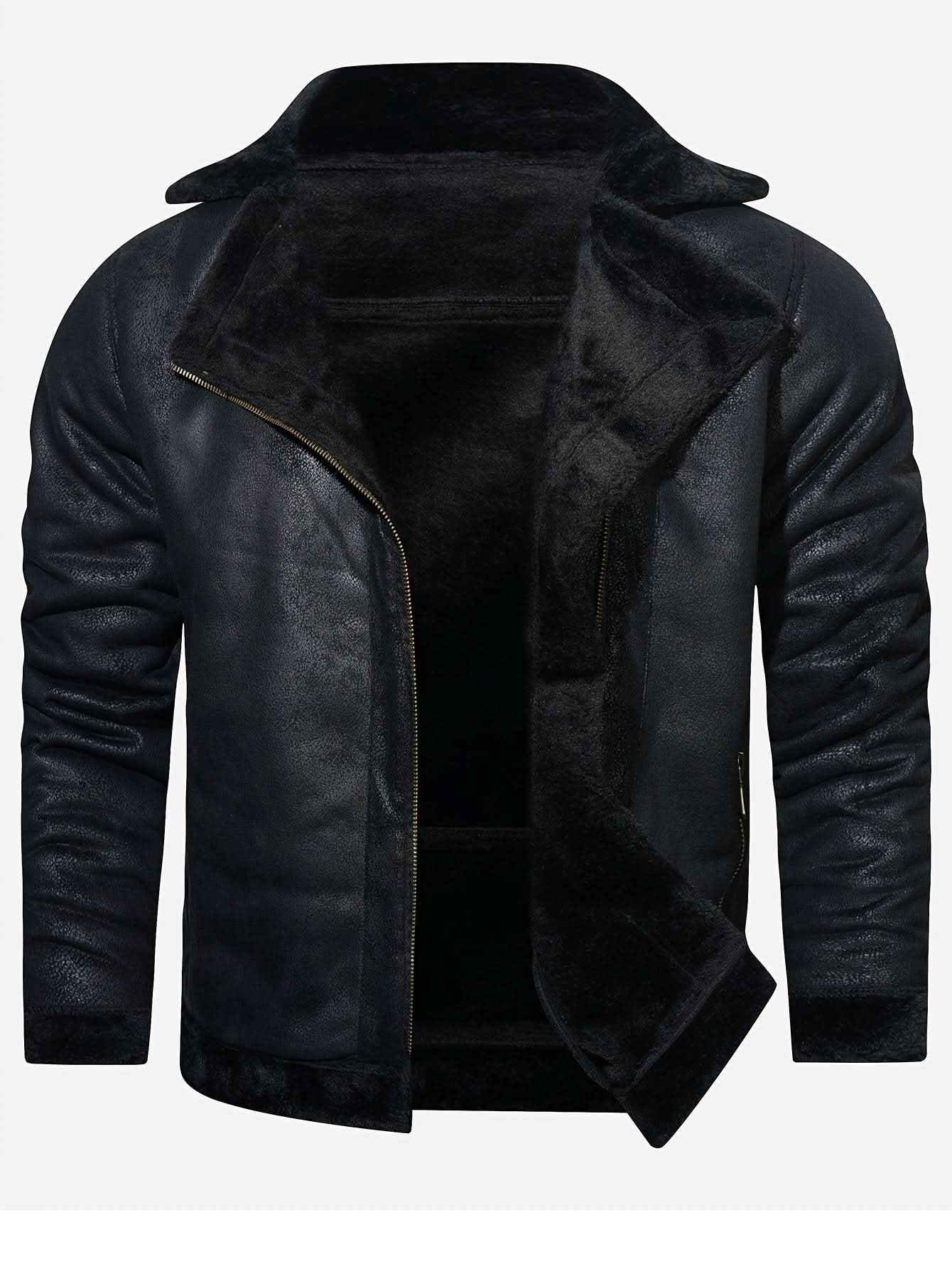 Men's Casual Faux Leather Jacket - Warm, Windproof Outerwear with Pockets for Fall/Winter - LustMia