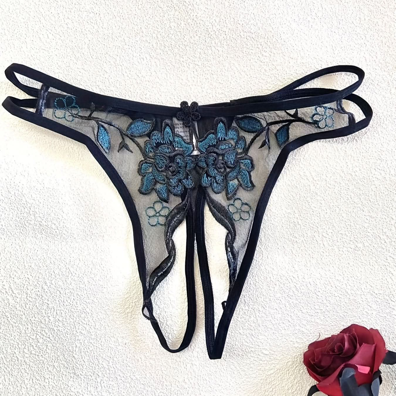 Sexy Floral Embroidery Open Crotch Sheer Panties - Sultry Women's Lingerie & Underwear - LustMia