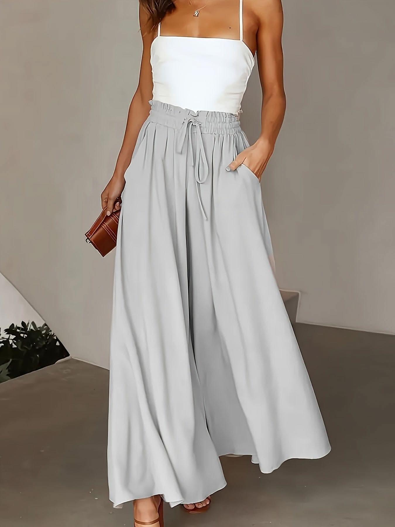 Plus Size Elegant Wide Leg TieFront Pants - LustMia