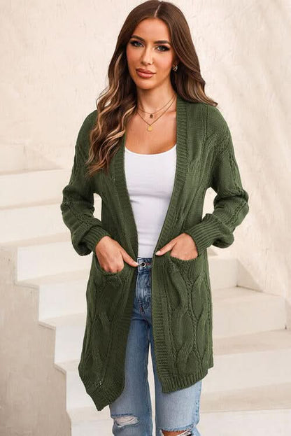 Cable - Knit Dropped Shoulder Cardigan - LustMia