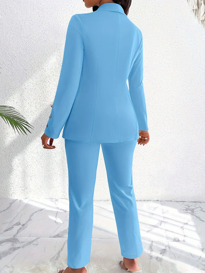 Chic Double Breasted Pantsuit Slim Fit Office Essential - By Lustmia - LustMia