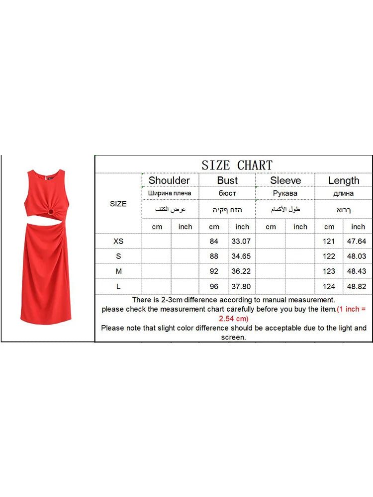 TRAF Sexy Hollow Midi Dress For Women 2024 Summer Fashion Slim Sleeveless Chic Elegant Female Evening Vestidos - LustMia