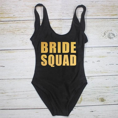 Bachelorette Bathing Suit BRIDE SQUAD Swimwear Women Wedding Party Swimming Suits One Piece Backless Swimsuit Beach Wear - LustMia