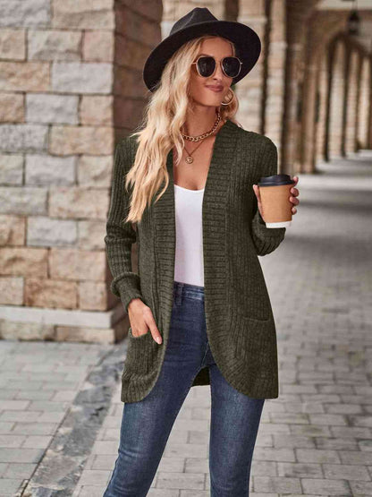 Open Front Cardigan with Pockets - LustMia