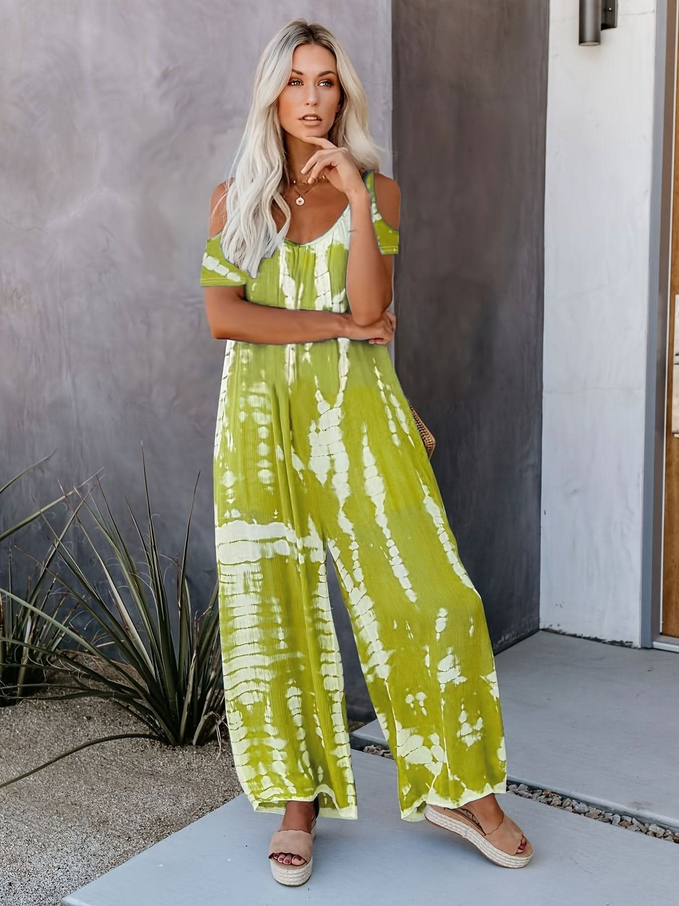 Vibrant Geometric Tie Dye Cut Out Jumpsuit - By Lustmia - LustMia