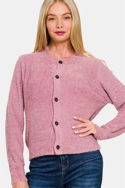 Zenana Button Down Long Sleeve Sweater Cardigan - LustMia