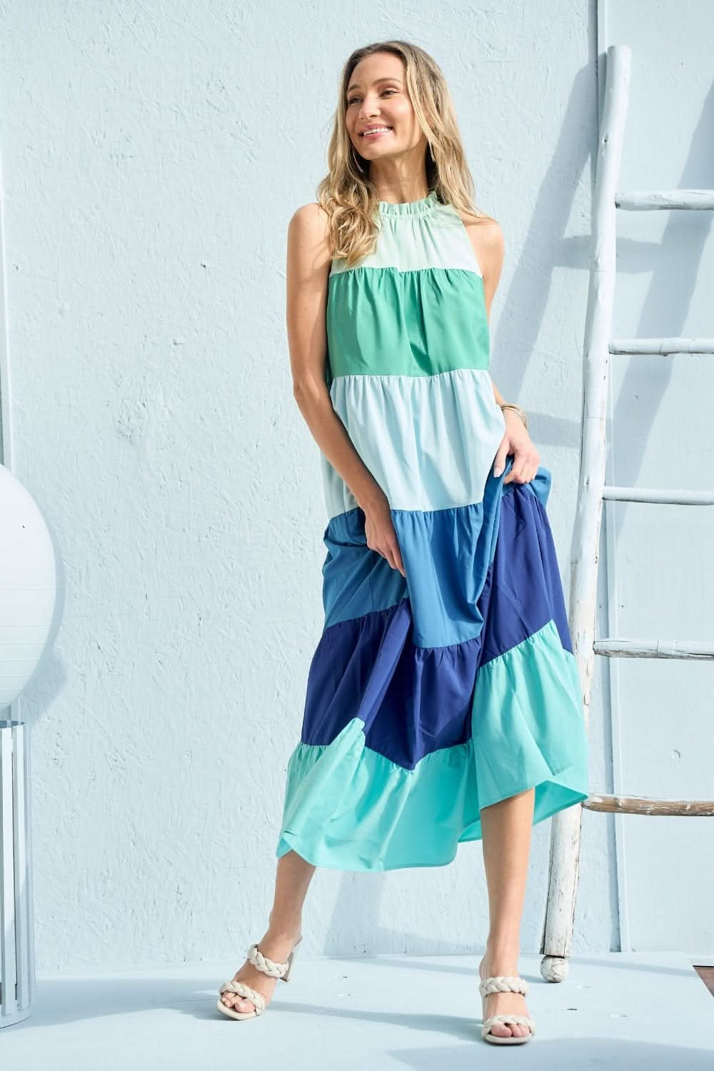 Hailey & Co Color Block Sleeveless Tiered Maxi Dress - LustMia