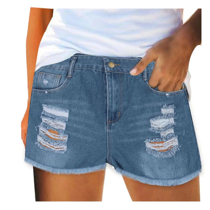 High Waist Summer Blue Denim Button Shorts - LustMia