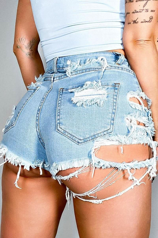 Hot Sale Summer Woman Sexy Ripped Denim Shorts High Waist Irregular Tassel Slim Shorts Jeans S - 2XL Drop Shipping - LustMia