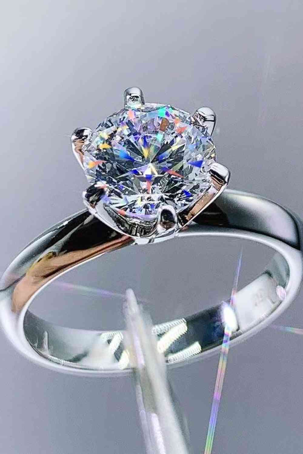 Adored 925 Sterling Silver 3 Carat Moissanite 6 - Prong Ring - LustMia