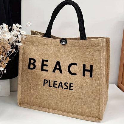 Stylish Beach - Themed Tote Bag With Letter Print - Spacious & Versatile for Work, School, Shopping, and Travel - LustMia