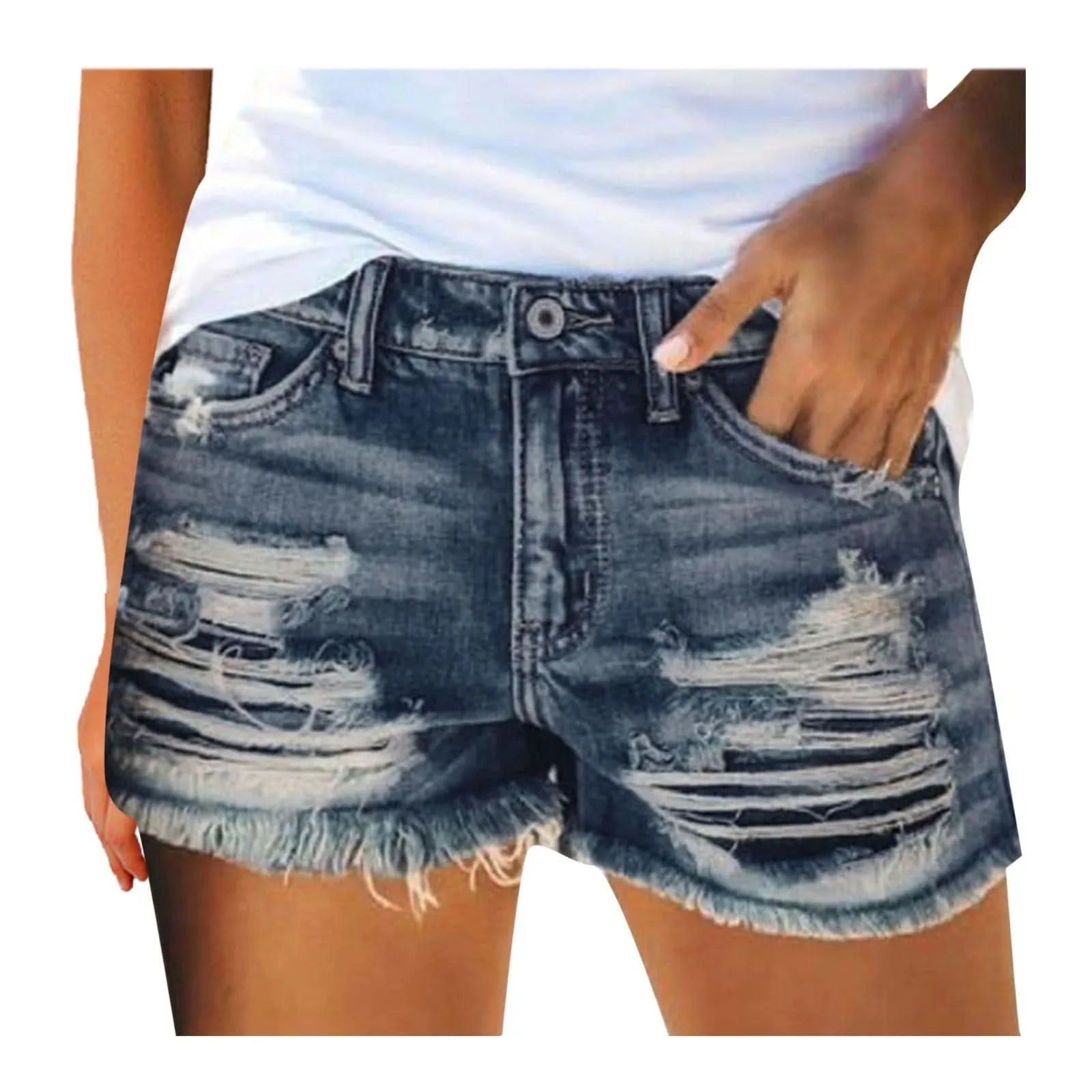 High Waist Summer Blue Denim Button Shorts - LustMia