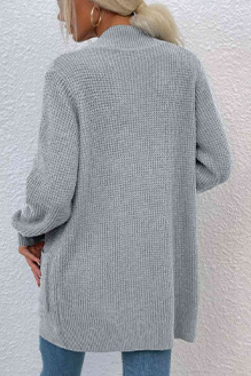 Open Front Rib - Knit Cardigan with Pockets - LustMia