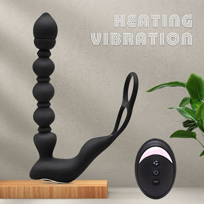 Anal Vibrator Prostate Massager Vibrating Butt Plug with Cock Ring, Anal Plug Remote Control Vibrator, 10 Vibrating Thrust Modes, Anal Beads Dildo Male Sex Toy for Men's Pleasure - LustMia