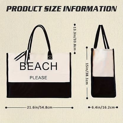 1pc Large Beach Tote Bag For Women, Cute Foldable Utility Bag With Zipper, Waterproof Travel Gym Yoga Essential, Home & Vacation Beach Bag - LustMia