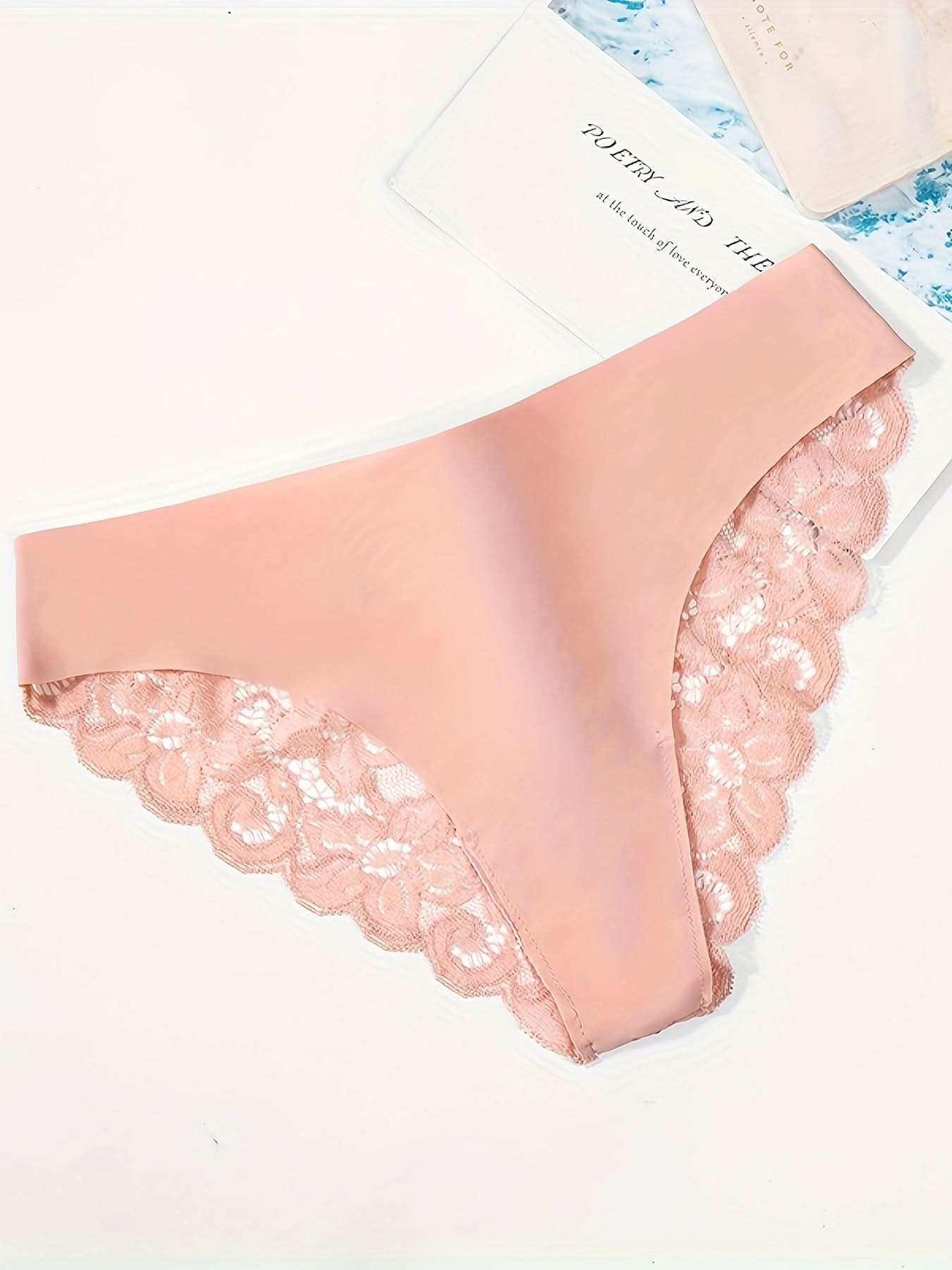 3pcs Lace Stitching Briefs, Comfy & Breathable Scallop Trim Semi - sheer Panties, Women's Lingerie & Underwear - LustMia