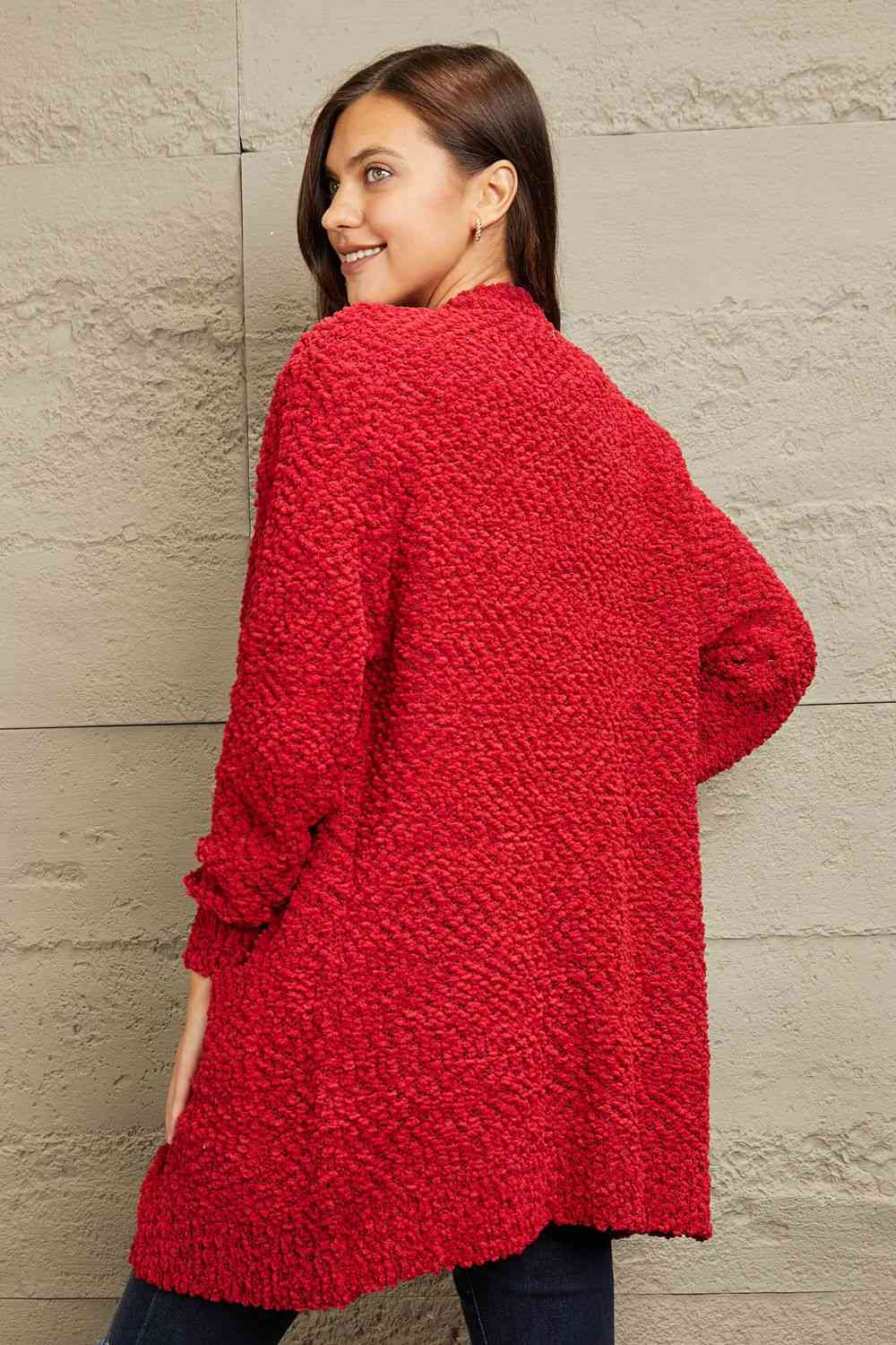 Zenana Falling For You Full Size Open Front Popcorn Cardigan - LustMia