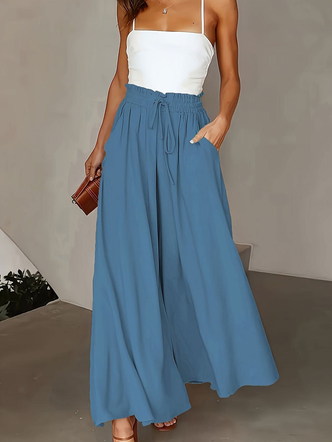 Plus Size Elegant Wide Leg TieFront Pants - LustMia