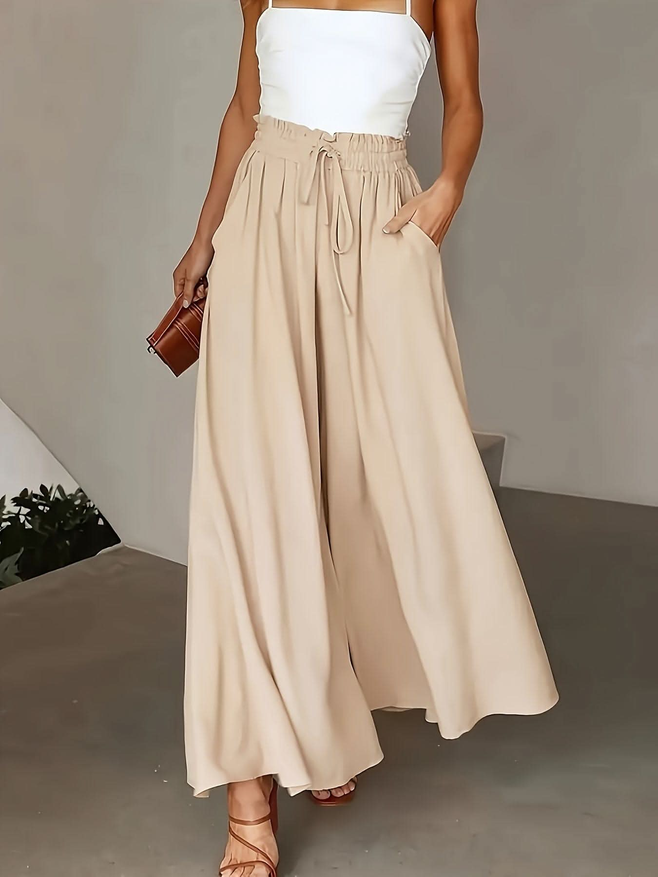 Plus Size Elegant Wide Leg TieFront Pants - LustMia