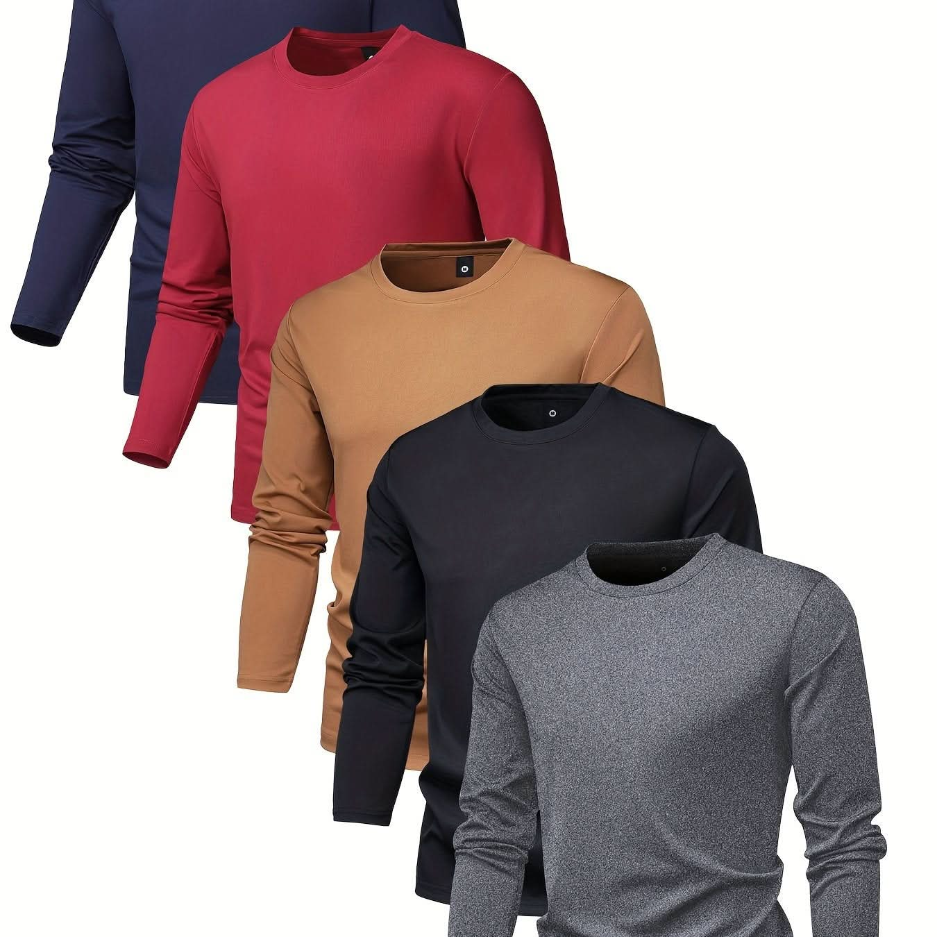 5 - piece Men's Spring And Autumn Long - sleeved Basic T-shirts, Fashionable Casual Sports Outing Tops, Bottoming Shirts - LustMia