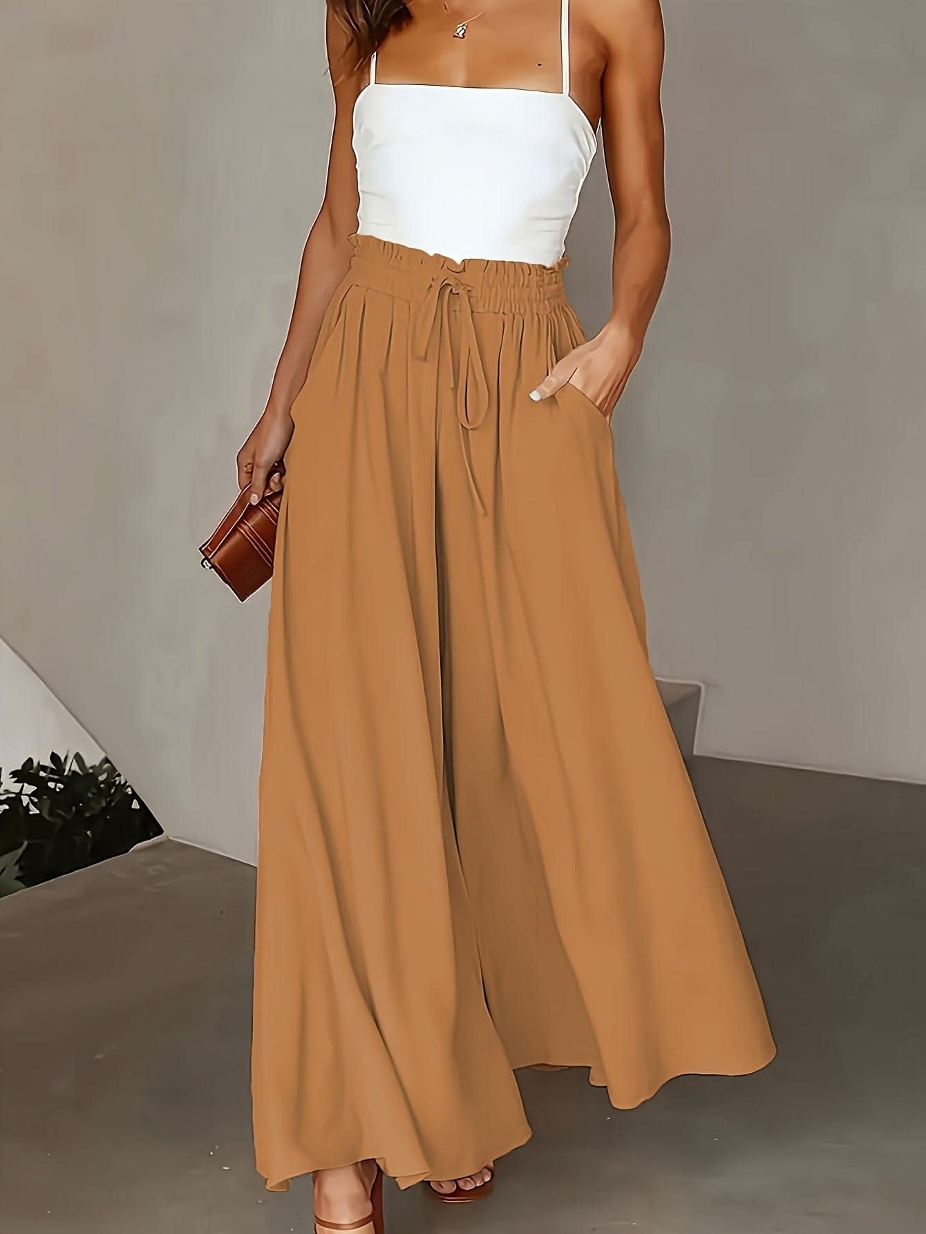 Plus Size Elegant Wide Leg TieFront Pants - LustMia