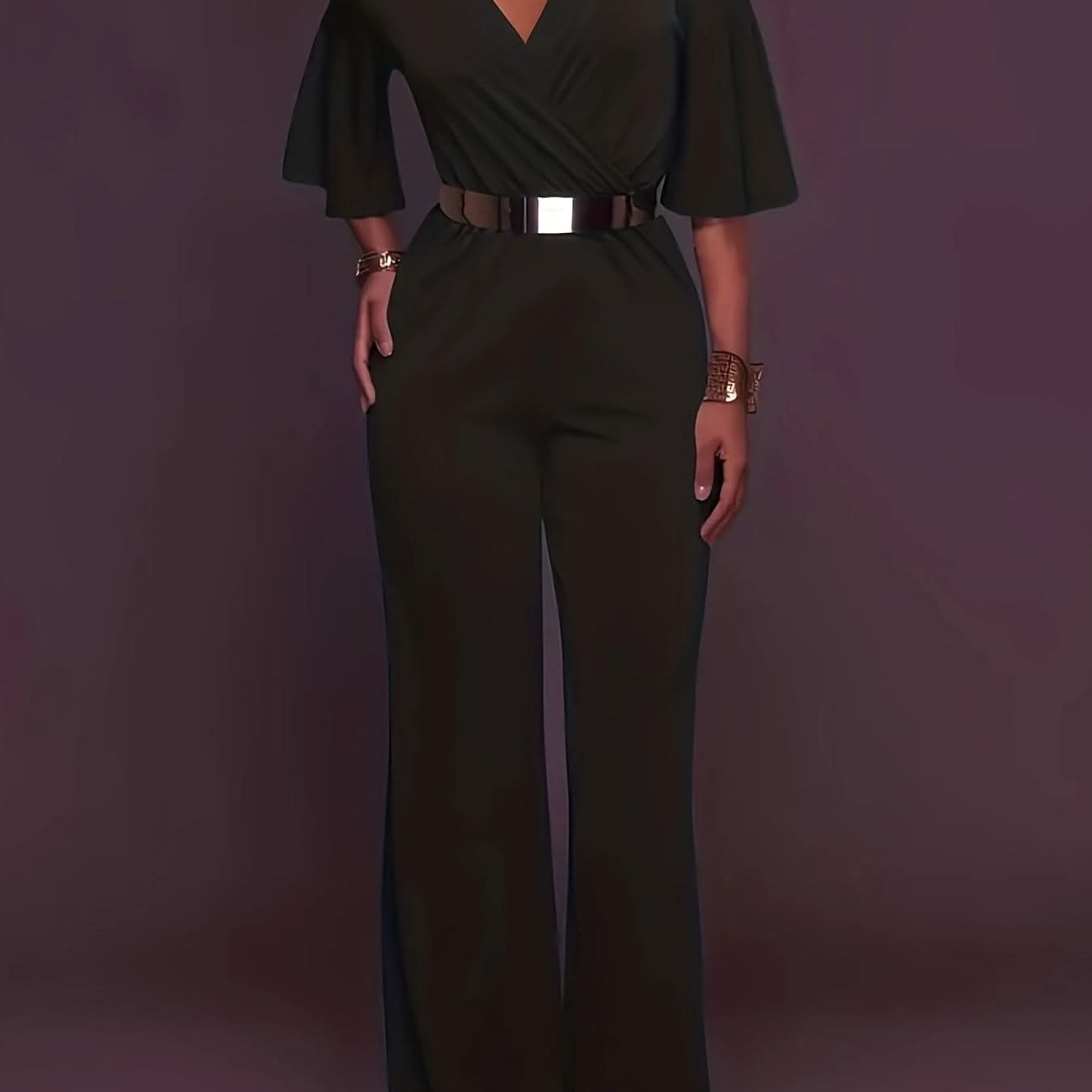 Elegant Cold Shoulder Vneck Jumpsuit - LustMia