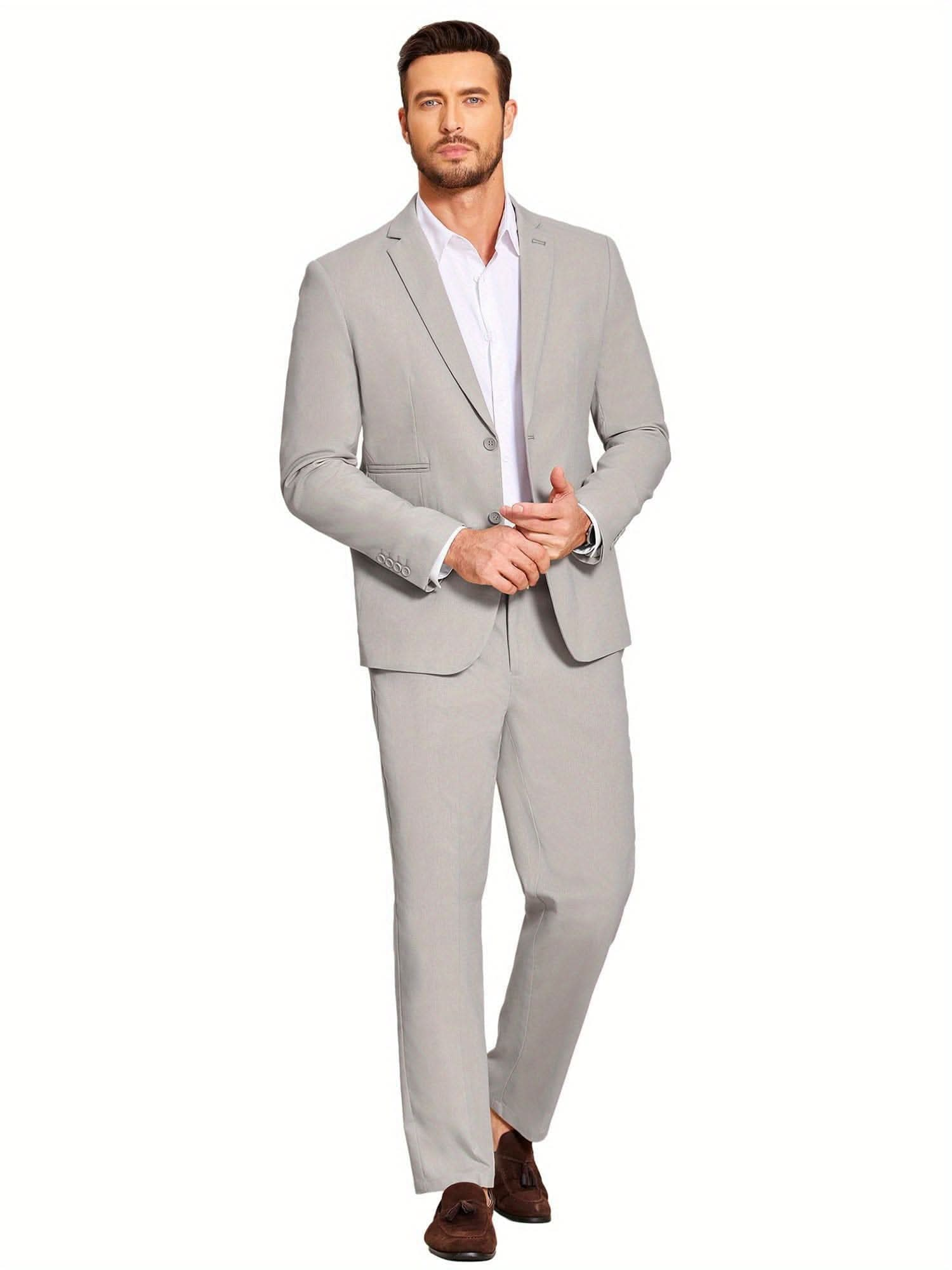 Mens 2 Piece Linen Suit Lightweight Casual - LustMia