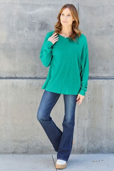 Double Take Full Size Round Neck Long Sleeve T-Shirt - LustMia