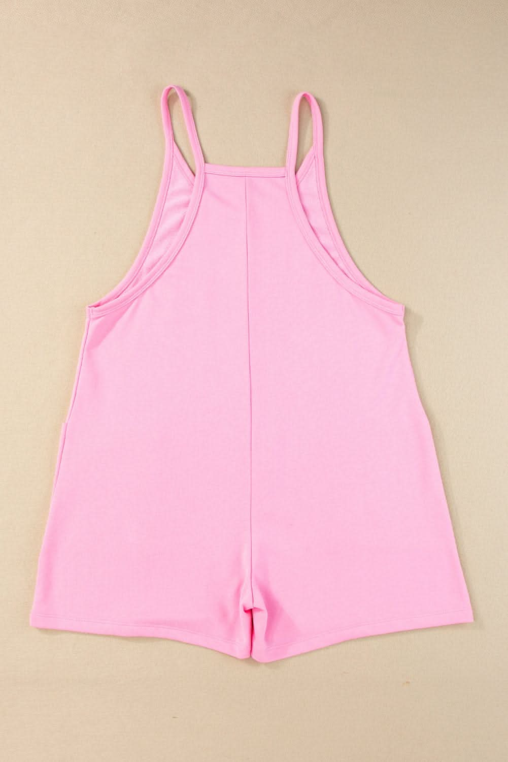 Pink Sleeveless Pocketed V Neck Jersey Romper - LustMia