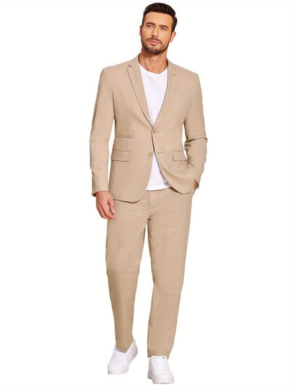 Mens 2 Piece Linen Suit Lightweight Casual - LustMia