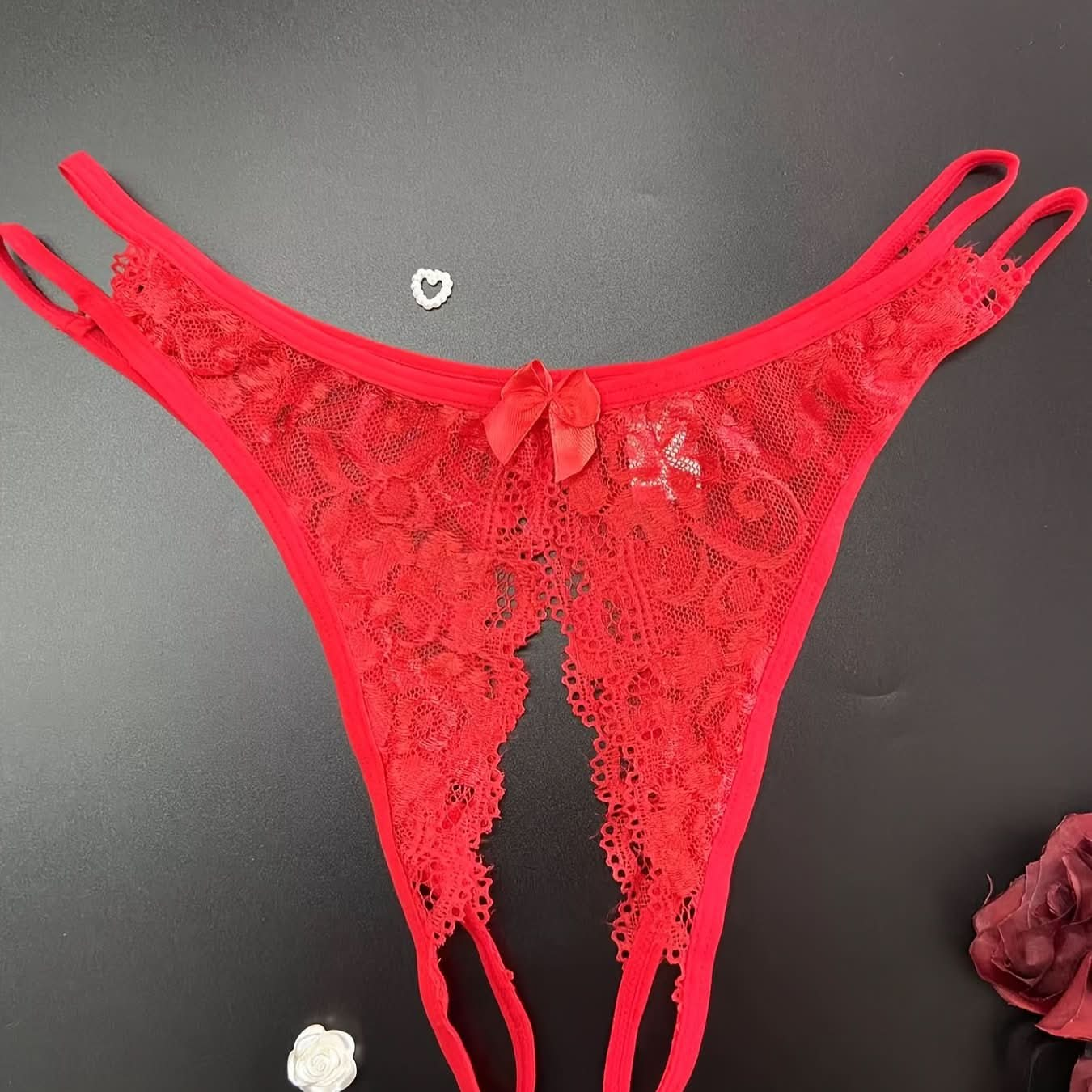 1/6 Pcs Floral Lace Mesh Thongs, Hollow Out Open Crotch Panties, Women's Sexy Lingerie & Underwear - LustMia