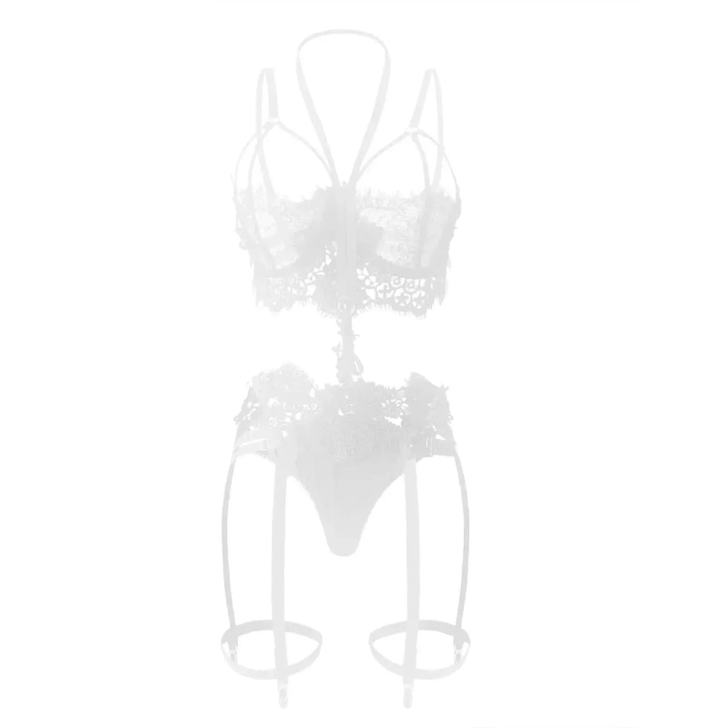 Women Lingerie Sets 2 Piece Lace Teddy Babydoll Bodysuit Embroidery Nightgown Nightwear With Thong Lingerie Set for Women - LustMia