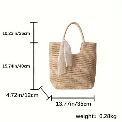 Summer Woven Straw Bag, Boho Style Tote Bag, Retro Travel Vacation Seaside Beach Bag - LustMia